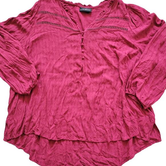 Lane Bryant Pink Magenta Long Sleeve V Neck Peasant Top Women Sz 26/28 - Picture 3 of 8